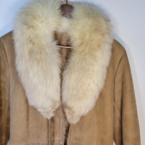 VINTAGE suede trench coat with real fox fur collar Canadian made - Picture 4 of 15